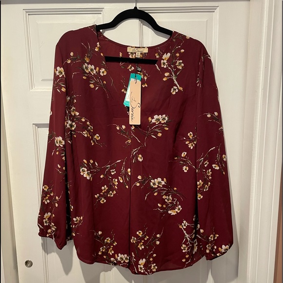 Les Serein Tops - NWT Les Serein Maroon Floral Blouse